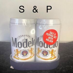 MODELO Beer Salt & Pepper Set w/ Stand Aluminum NEW NIP